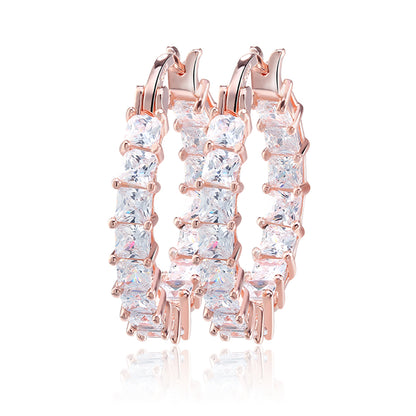 Hoop Earrings for Women Princess Cubic Zirconia White Gold Plated Ginger Lyne Collection - Rose Gold