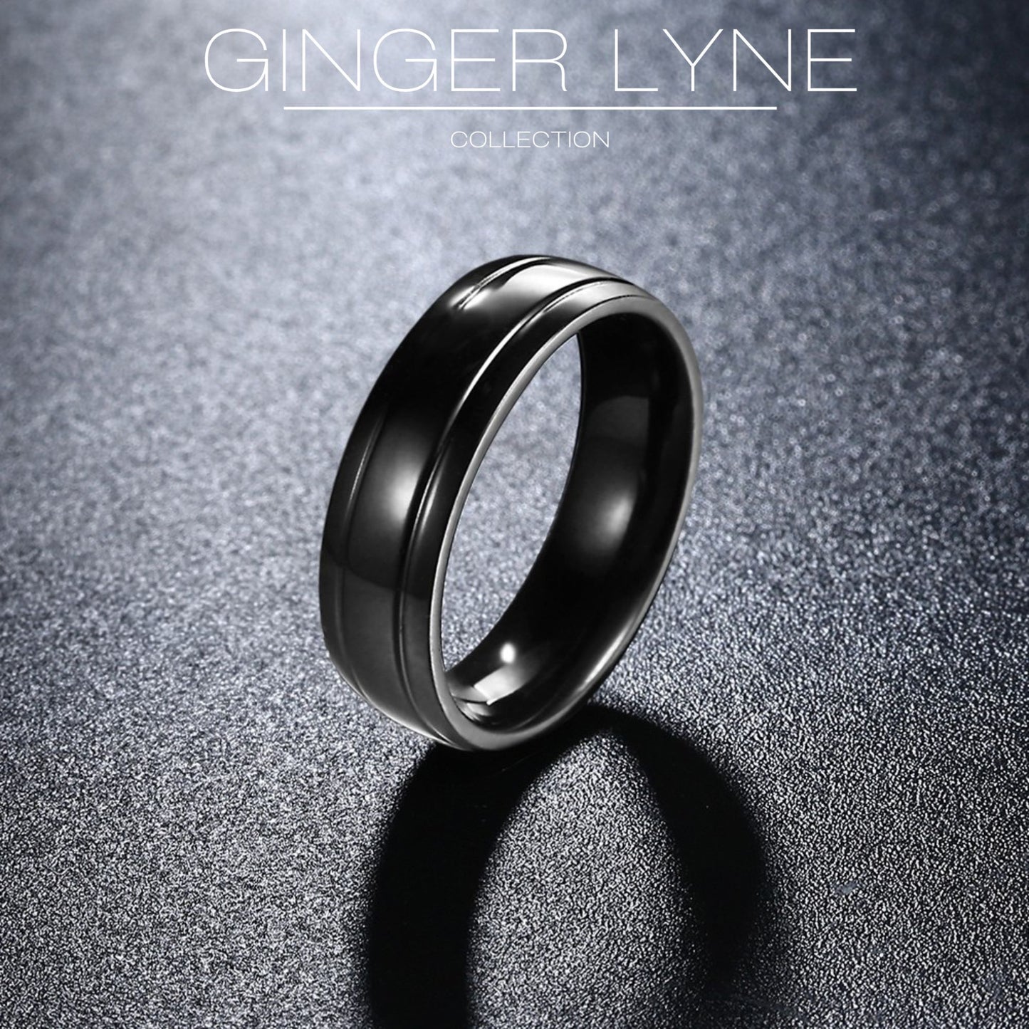 6mmStainlessSteelBlackWeddingBandRingWomenMenGingerLyneCollection_Black-4