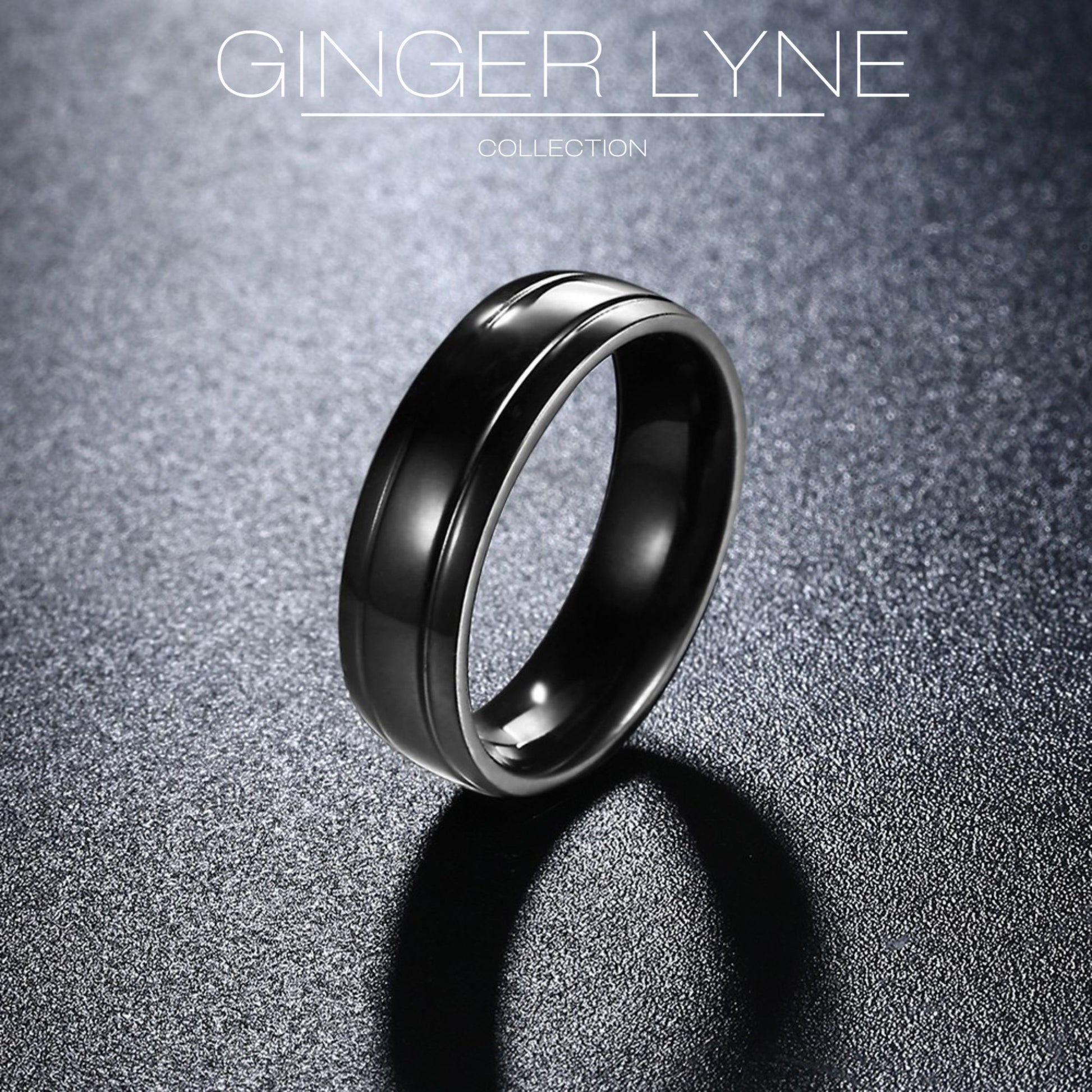 6mmStainlessSteelBlackWeddingBandRingWomenMenGingerLyneCollection_Black-4