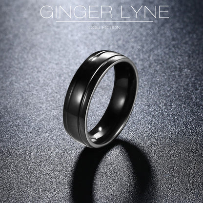 6mmStainlessSteelBlackWeddingBandRingWomenMenGingerLyneCollection_Black-4