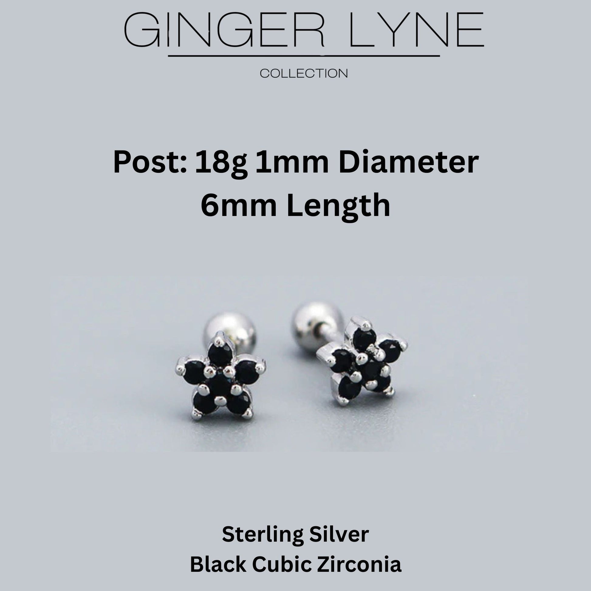 BlackFlowerEarringsforWomenSterlingSilver18G6mmCartilageHelixUpperLobeBodyPiercingGingerLyne_Black-3