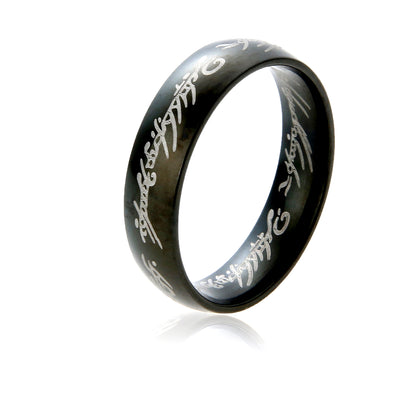 BlackEngravedScriptWeddingBand6mmStainlessSteelRingSize6forWomenPromiseRingGiftbyGingerLyne_Black-1