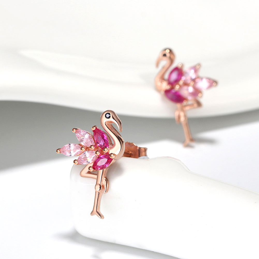 Pink Flamingo Earrings for Women Cz Rose Sterling Silver Ginger Lyne Collection - Earrings