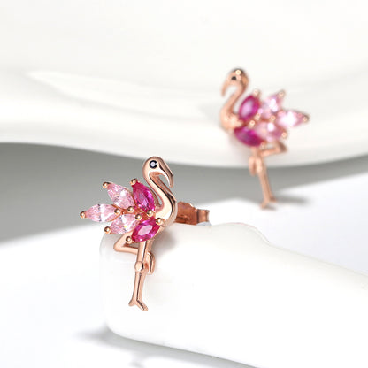 Pink Flamingo Earrings for Women Cz Rose Sterling Silver Ginger Lyne Collection - Earrings