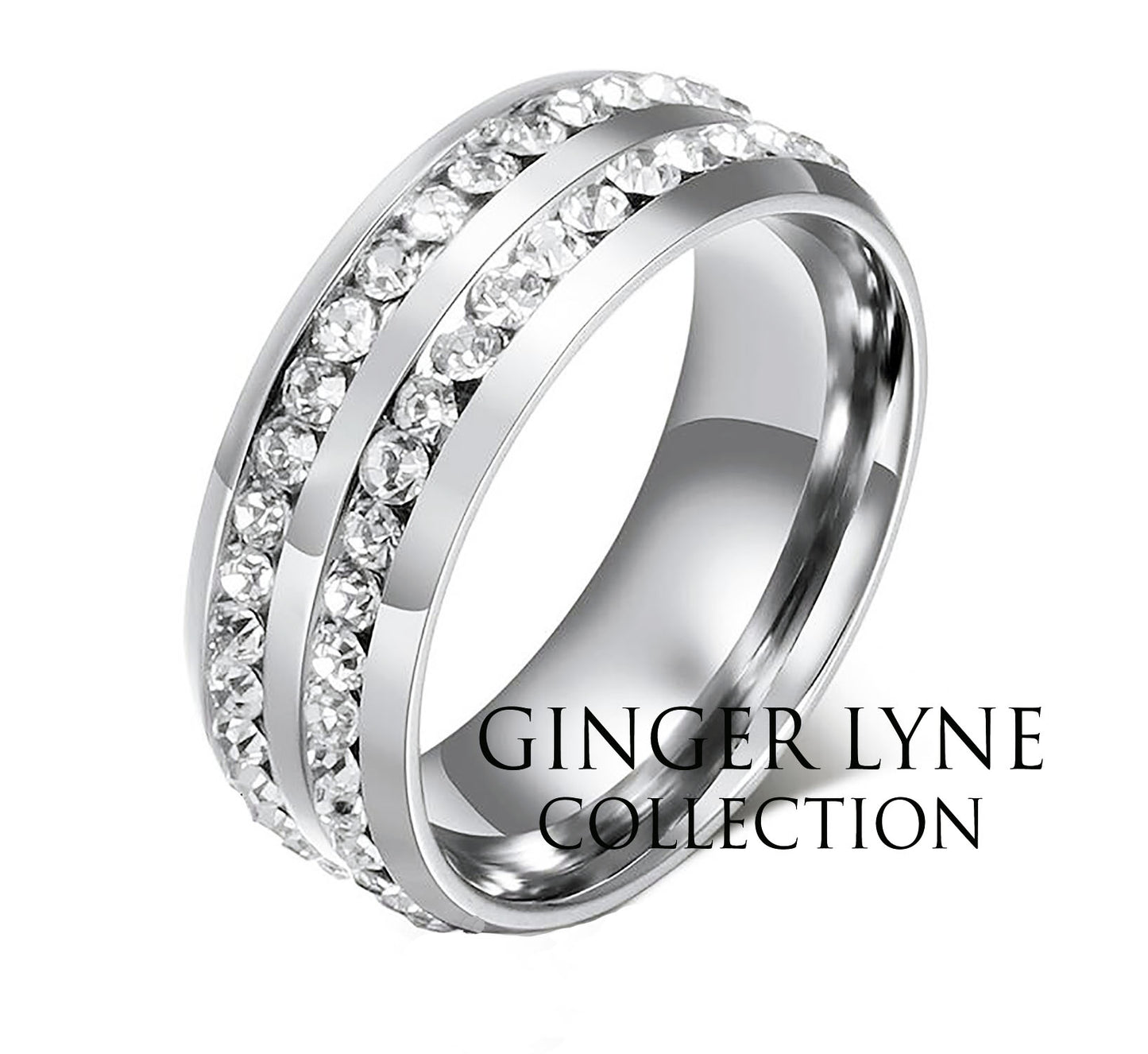 TwoRowWeddingBandRingCzEternityMenWomenGingerLyneCollection_Silver-5