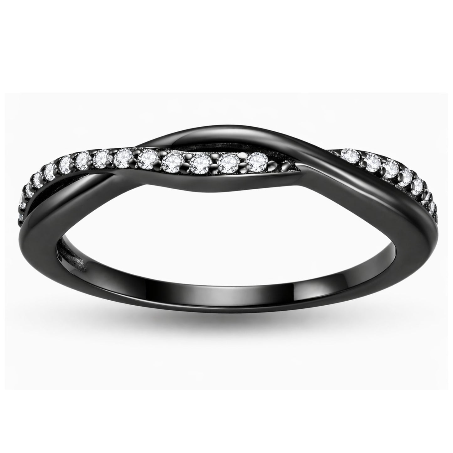 QueenaSterlingSilverBlackWeddingBandforWomenHalfEternityCzAnniversaryRingbyGingerLyneCollection_BlackClearStones-1