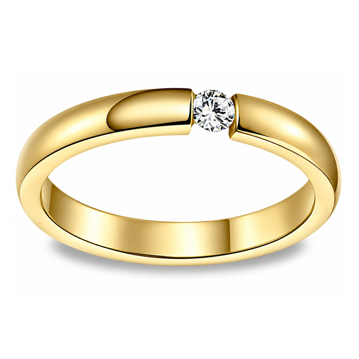 GoldToneWeddingBandRingforWomenorMen3mmStainlessSteelCZGingerLyneSize14.5_Gold-1
