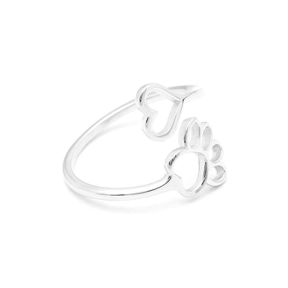 Dog Paw Print Heart Adjustable Ring Rose Gold Plated Sterling Silver Womens Ginger Lyne Collection - Rose