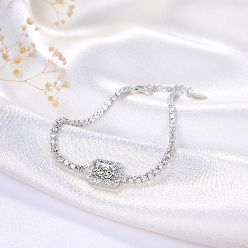 Halo Tennis Chain Bracelet for Women Adjustable Sterling Silver Pink CZ Ginger Lyne Collection - Clear