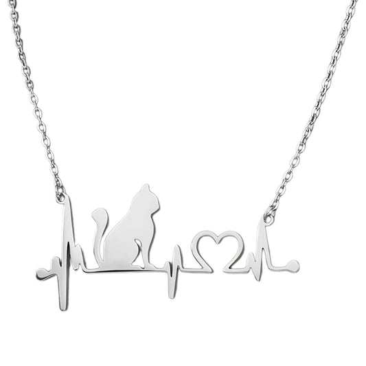 CatHeartbeatNecklaceforWomenKittyPendantandChainSilverToneStainlessSteelGingerLyneCollection_Silver-1