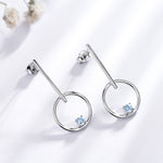 Load image into Gallery viewer, Circle Bar Drop Earrings for Women Blue Topaz Sterling Silver Ginger Lyne Collection - Blue
