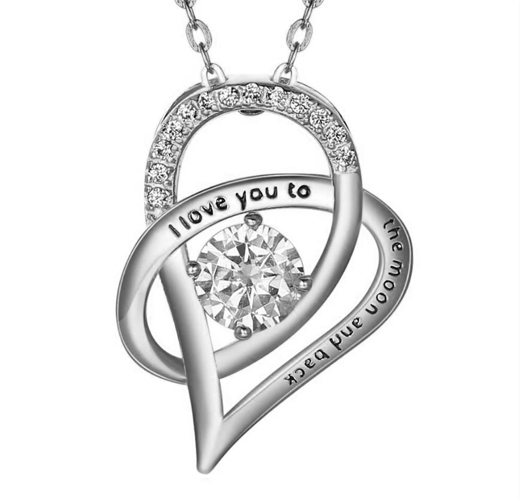 Moon Heart Pendant Necklace for Women Cubic Zirconia Sterling Silver Ginger Lyne Collection - Silver