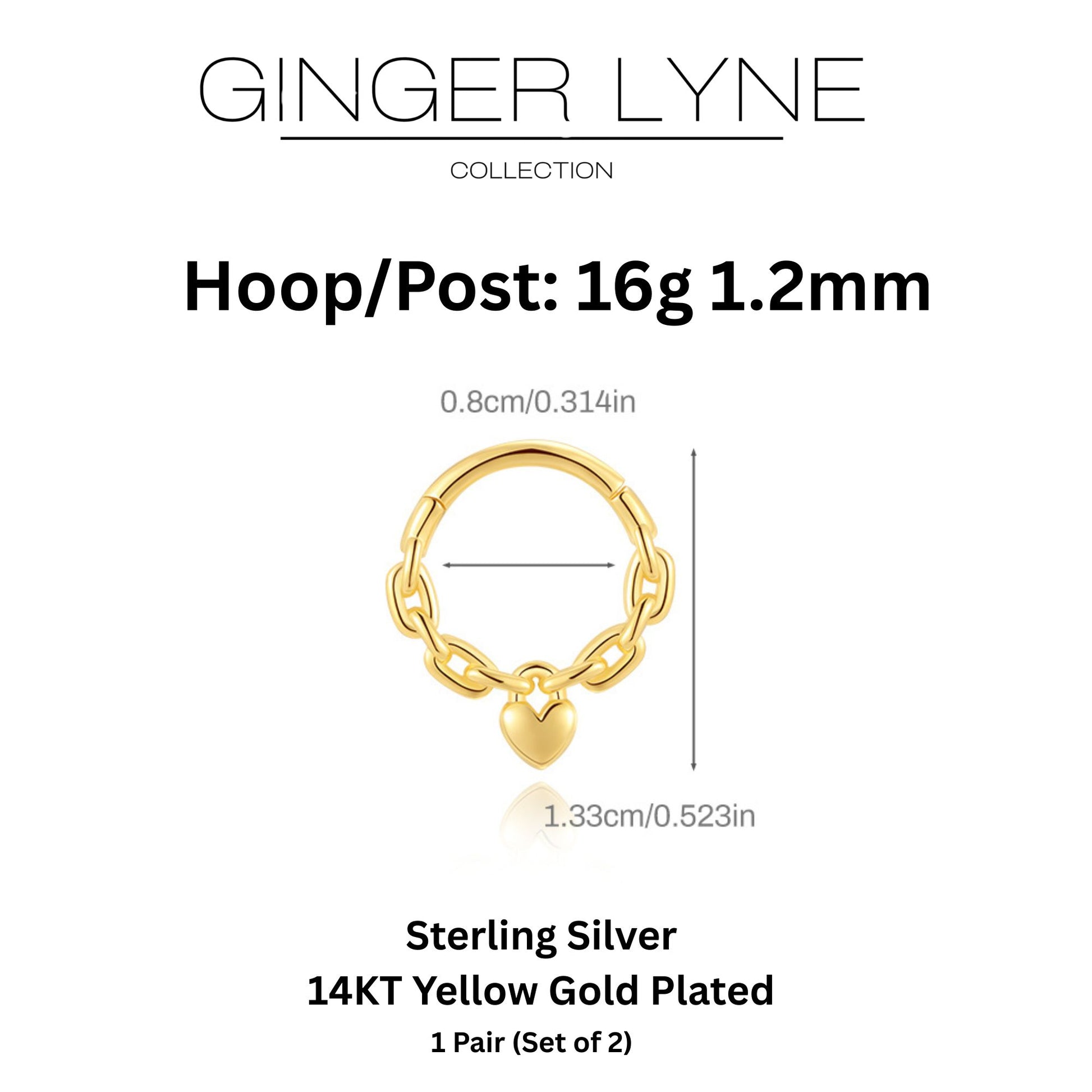 HeartHoopEarring16G1.2mmCartilageNoseSeptumBodyPiercingJewelrySterlingSilverbyGingerLyne-1pair_Gold-5
