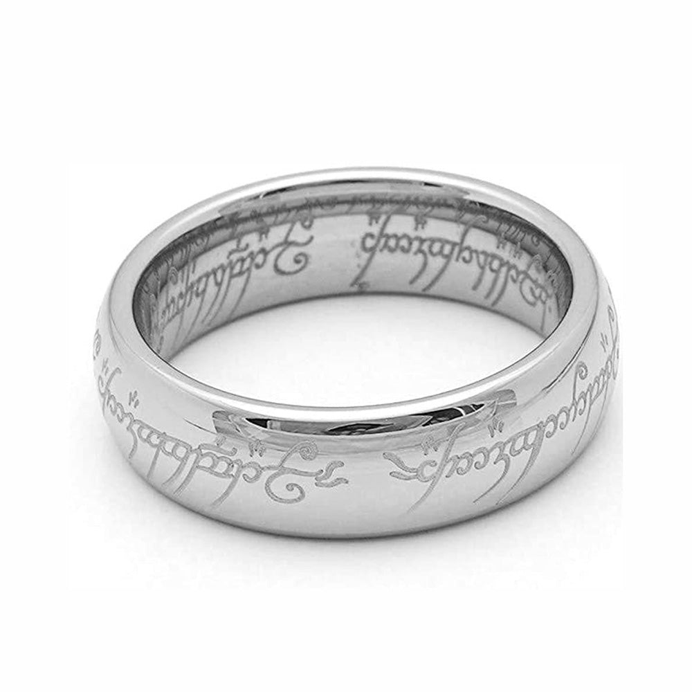 Ginger Lyne Tungsten Wedding Band for Men or Women Lords One Ring of Power Silver 6mm or 4mm