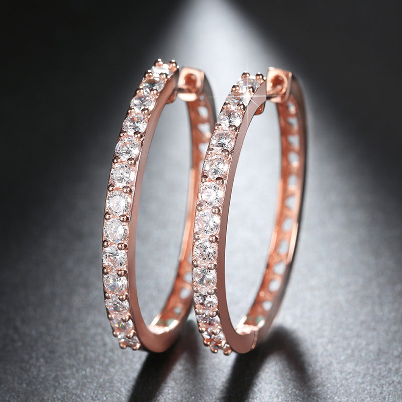 Hoop Earrings for Women Gold Plated Clear Cubic Zirconia Ginger Lyne Collection - Rose Gold