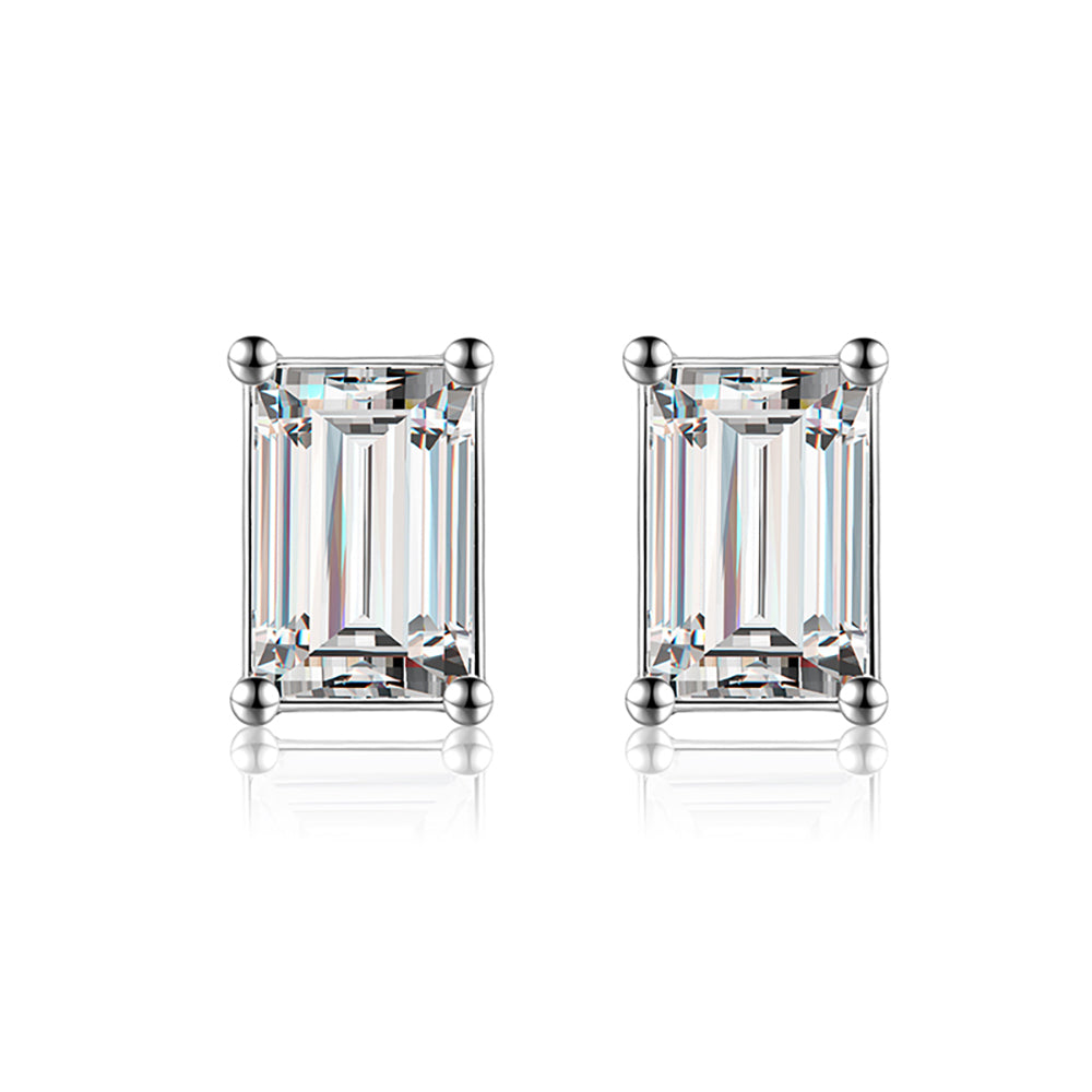 Emerald Cut Stud Earrings for Women Cubic Zirconia Sterling Silver Ginger Lyne Collection