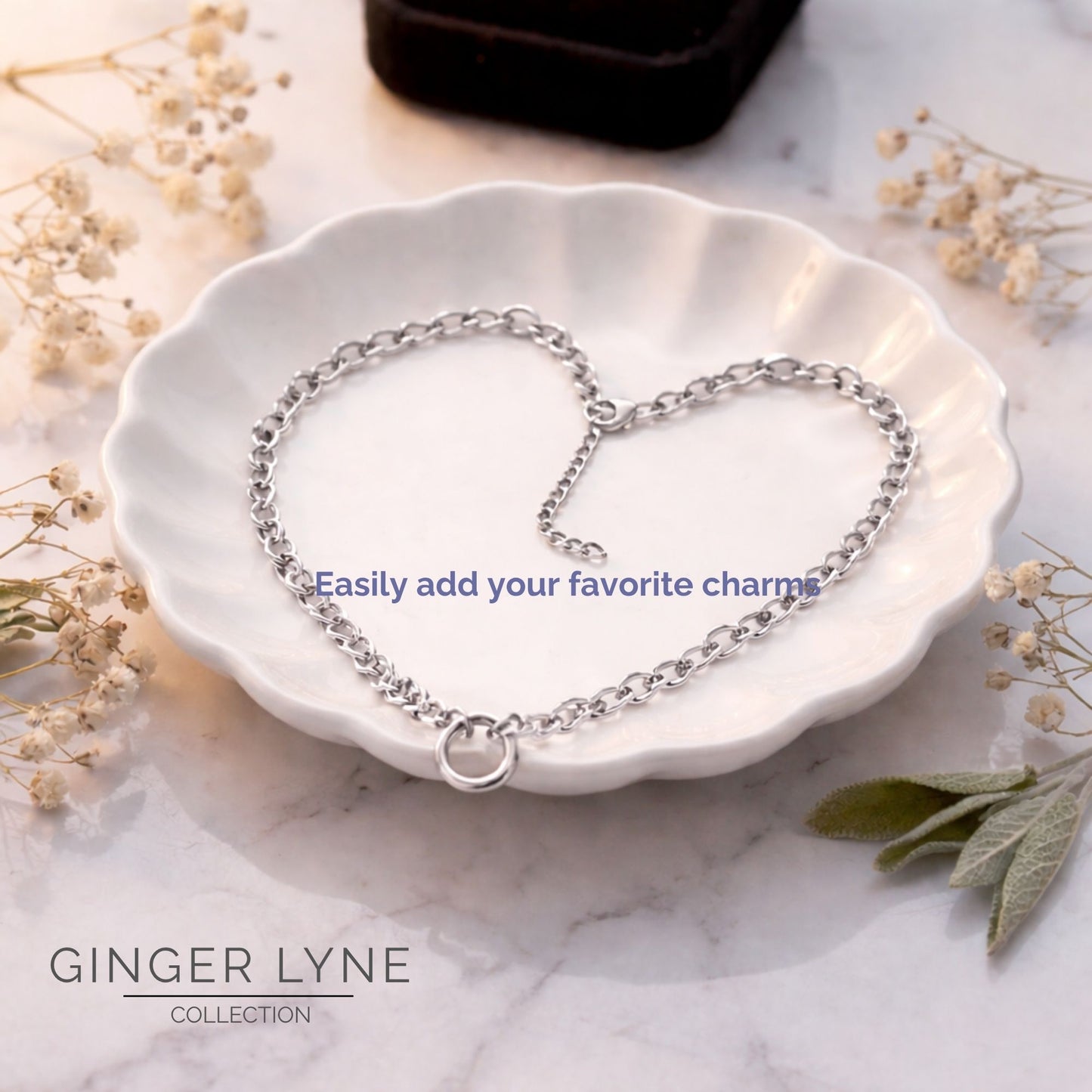 Carabiner Charm Necklace for Women O Link Chain Round Holder Stainless Steel by Ginger Lyne - 14mm/Silver