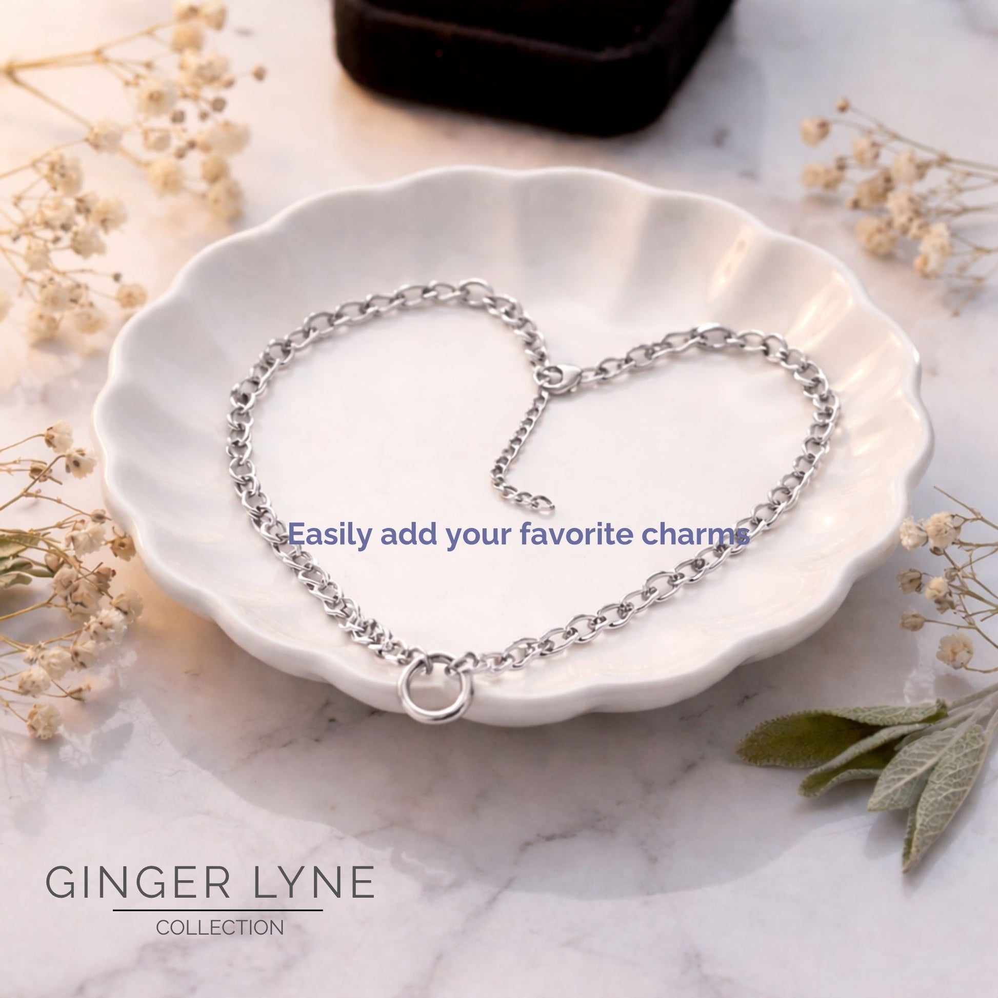 Carabiner Charm Necklace for Women O Link Chain Round Holder Stainless Steel by Ginger Lyne - 14mm/Silver