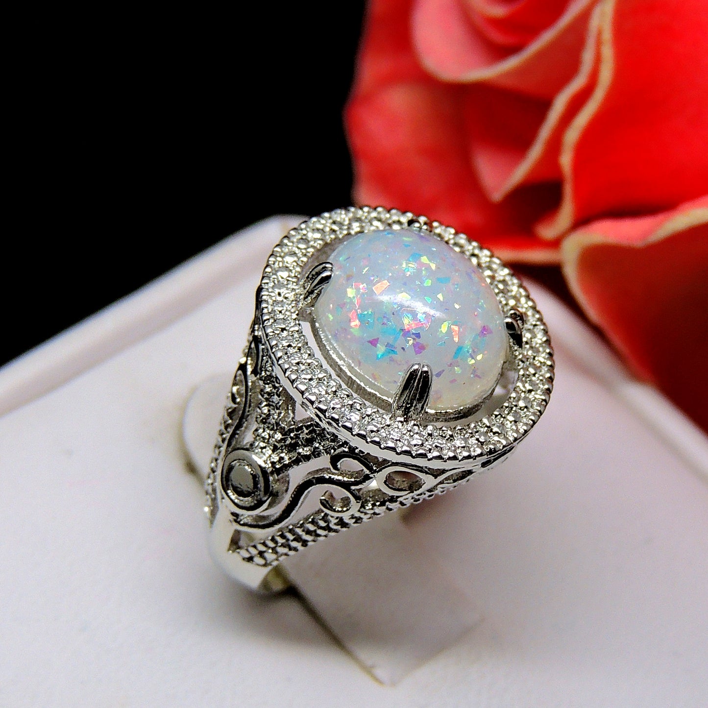 Geneva Statement Ring Oval Fire Opal Ring for Women Ginger Lyne Collection