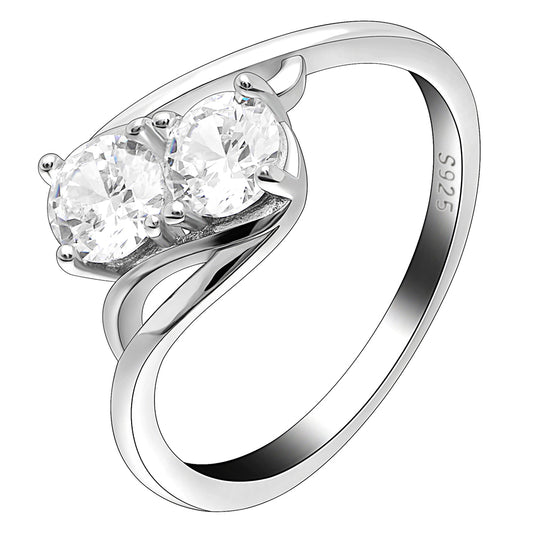 Giulia Engagement Ring Sterling Silver Cz 2 Stone Womens Ginger Lyne Collection