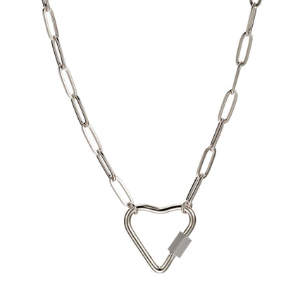 HeartCarabinerCharmHolderNecklaceforWomenbyGingerLynePaperclipChainSilverStainlessSteel18-20"_Silver-PaperclipChain/HeartCH-1