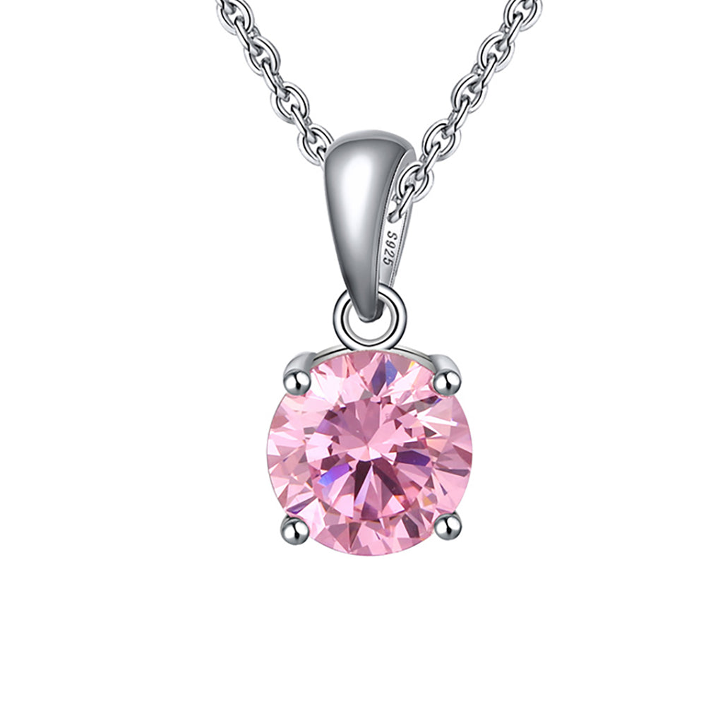 Solitaire Birthstone Necklace for Women Cz Sterling Silver Ginger Lyne Collection - October-Tourmaline Pink