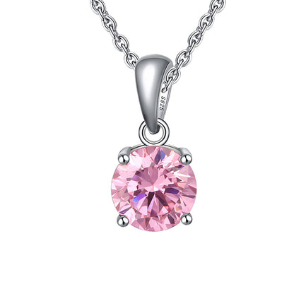Solitaire Birthstone Necklace for Women Cz Sterling Silver Ginger Lyne Collection - October-Tourmaline Pink