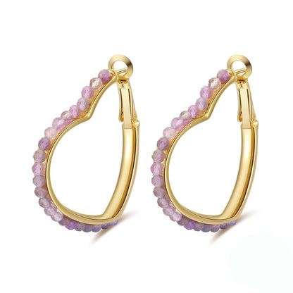 Heart Hoop Earrings for Women Purple Amethyst Gold Plated Sterling Silver Ginger Lyne Collection - Purple