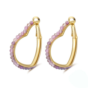 Heart Hoop Earrings for Women Purple Amethyst Gold Sterling Silver Ginger Lyne Collection - Purple