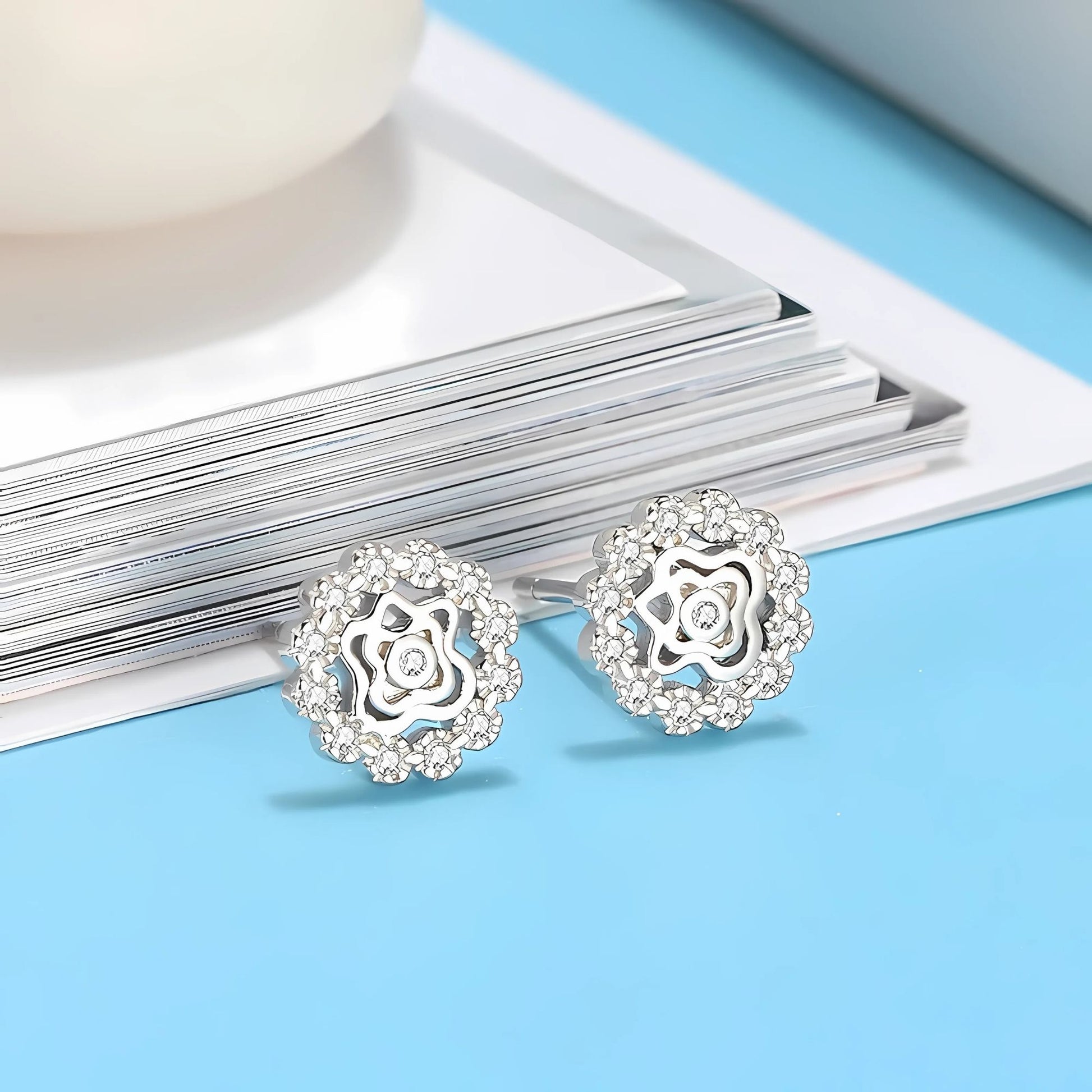 CelticStudEarringsforWomenSterlingSilverClearCzWomensGingerLyneCollection_Silver-4