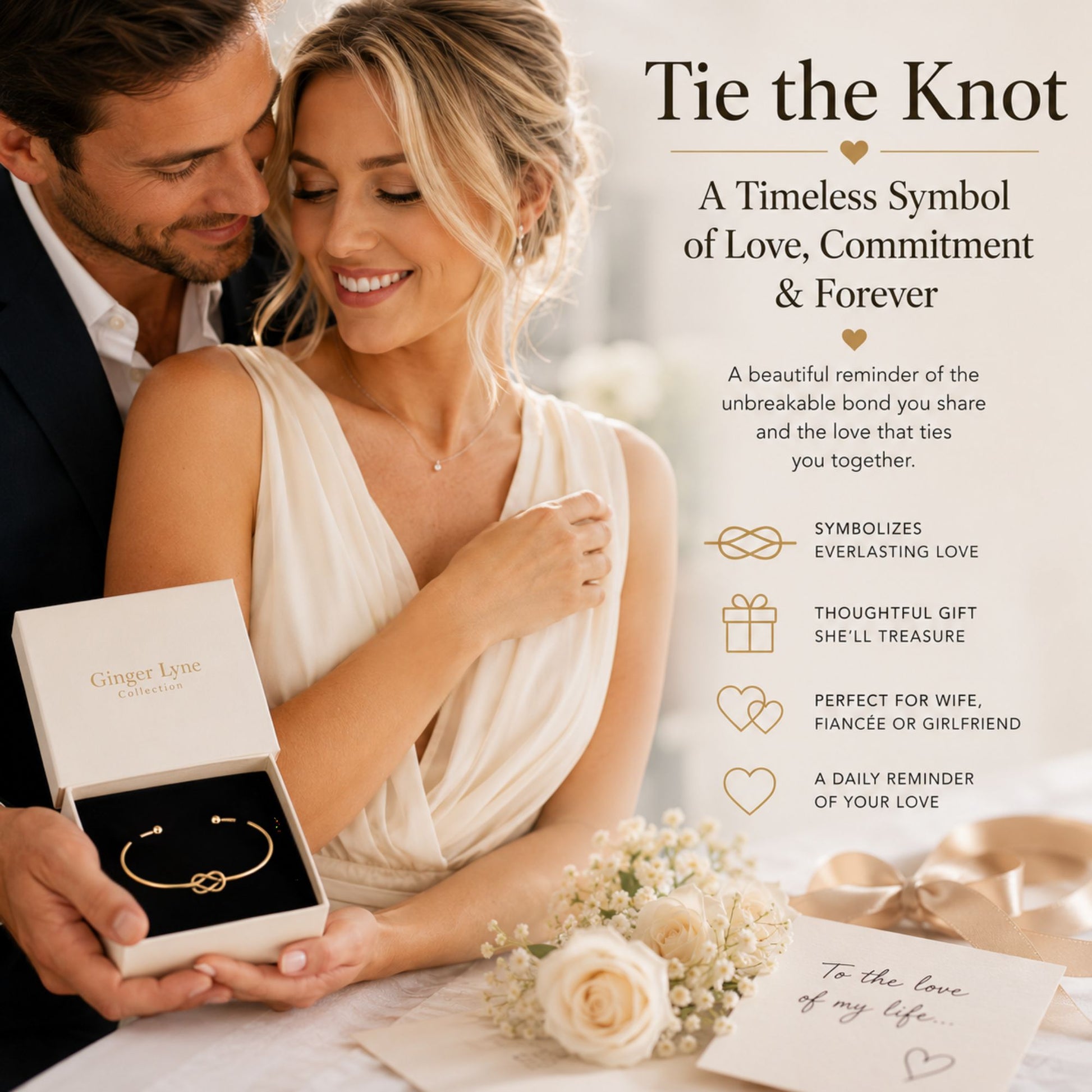 Love Knot Bracelet for Women or Men by Ginger Lyne Bridal Party Gifts Large Adjustable Bangle