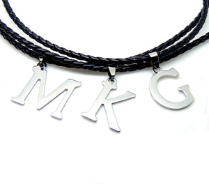 Initial Letter Necklace PU Leather Stainless Steel Men Women Ginger Lyne Collection - M