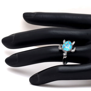 Sea Turtle Statement Ring Black Plate Fire Opal Girl Women Ginger Lyne Collection - White,11