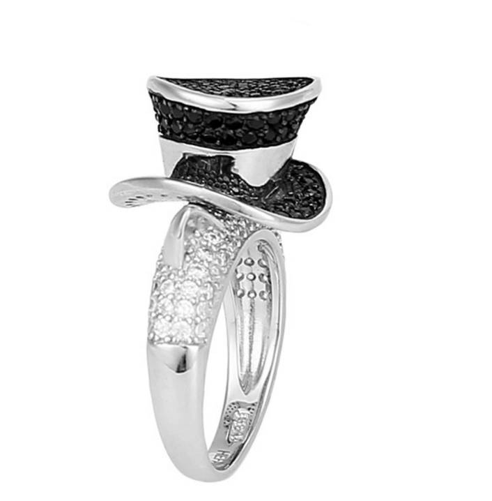 Tophat Cat Statement Ring for Women by Ginger Lyne Black Plated Cz Kitty Ring for Her