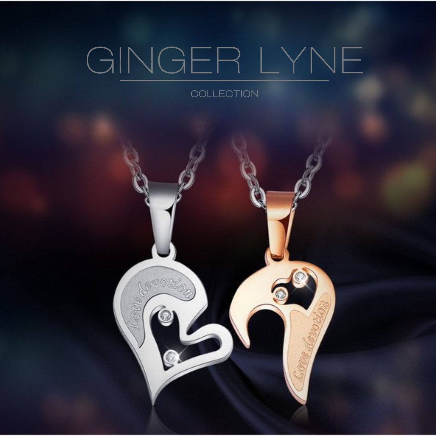 Interlocking Heart Necklace Set for Couples Love Devotion Stainless Steel Ginger Lyne Collection