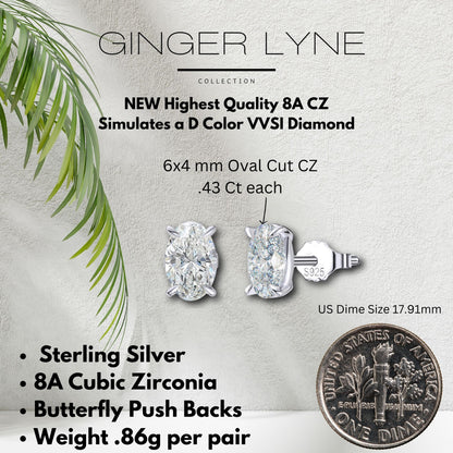 Oval Cut Stud Earrings for Women .86 Ct Simulated Diamond Sterling Silver Ginger Lyne