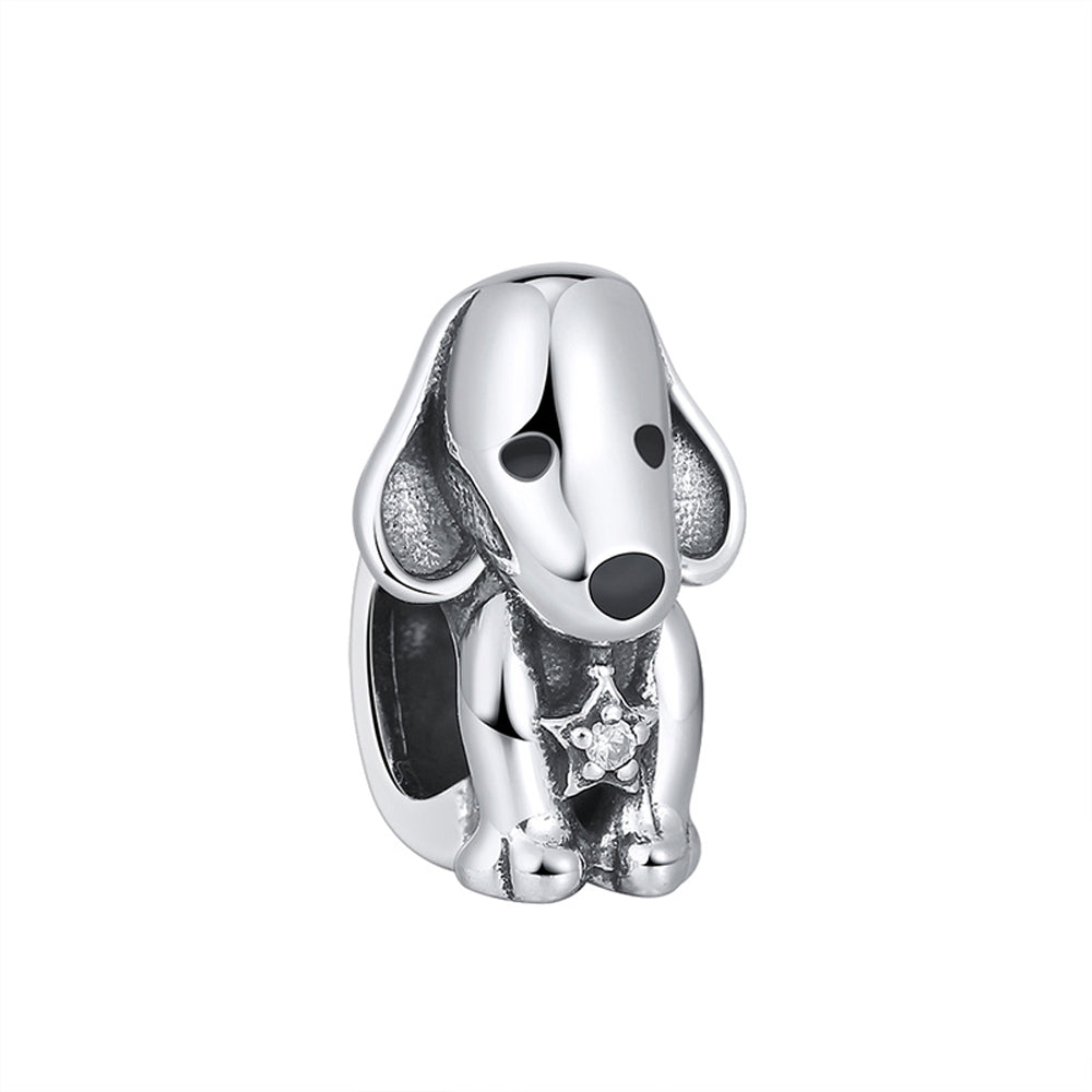 Puppy Dog Charm European Bead CZ Sterling Silver Ginger Lyne Collection
