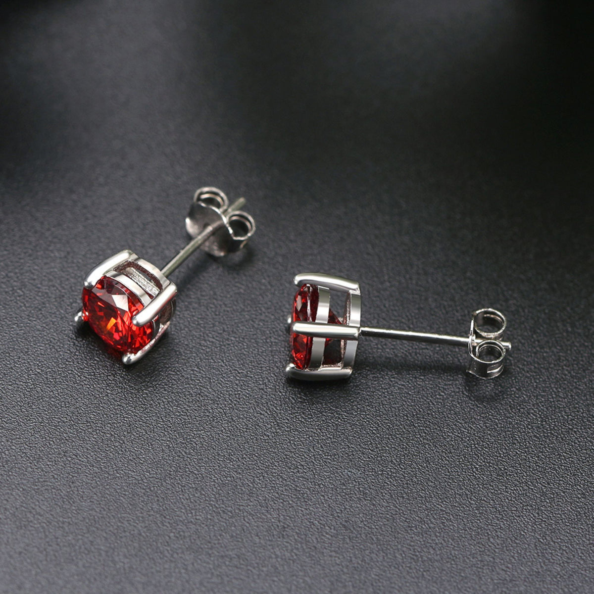 January Birthstone Stud Earrings for Women Red Cubic Zirconia 6mm Sterling Silver Studs by Ginger Lyne - January