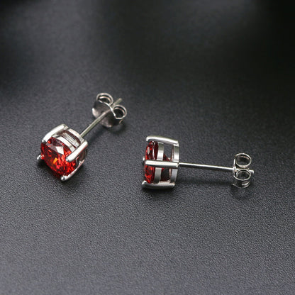 January Birthstone Stud Earrings for Women Red Cubic Zirconia 6mm Sterling Silver Studs by Ginger Lyne - January