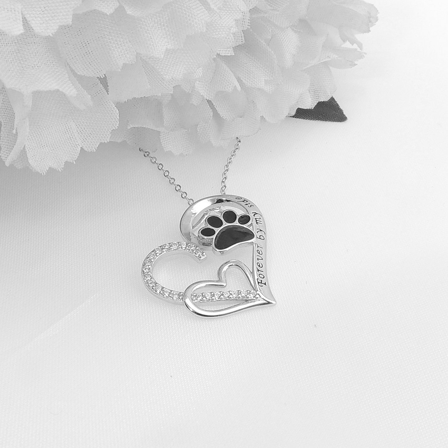 Sterling Silver Cz Dog Paw Print Heart Necklace for Women Ginger Lyne Collection