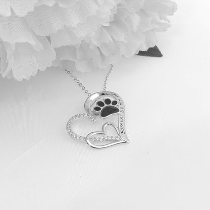 Sterling Silver Cz Dog Paw Print Heart Necklace for Women Ginger Lyne Collection