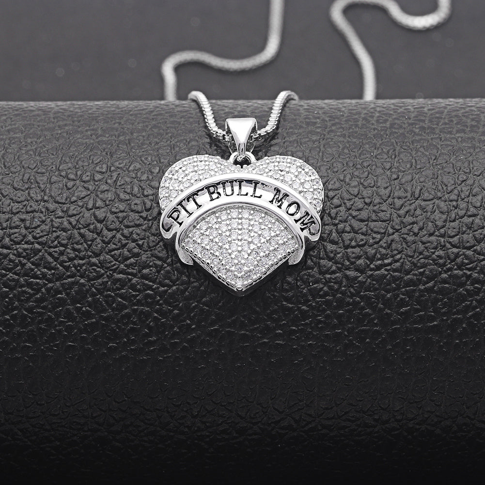 Pit Bull Mom Dog Heart Necklace or Earrings for Women Clear Cubic Zirconia by Ginger Lyne Collection - Necklace