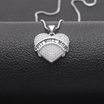 Pit Bull Mom Dog Heart Necklace or Earrings for Women Clear Cubic Zirconia by Ginger Lyne Collection - Necklace