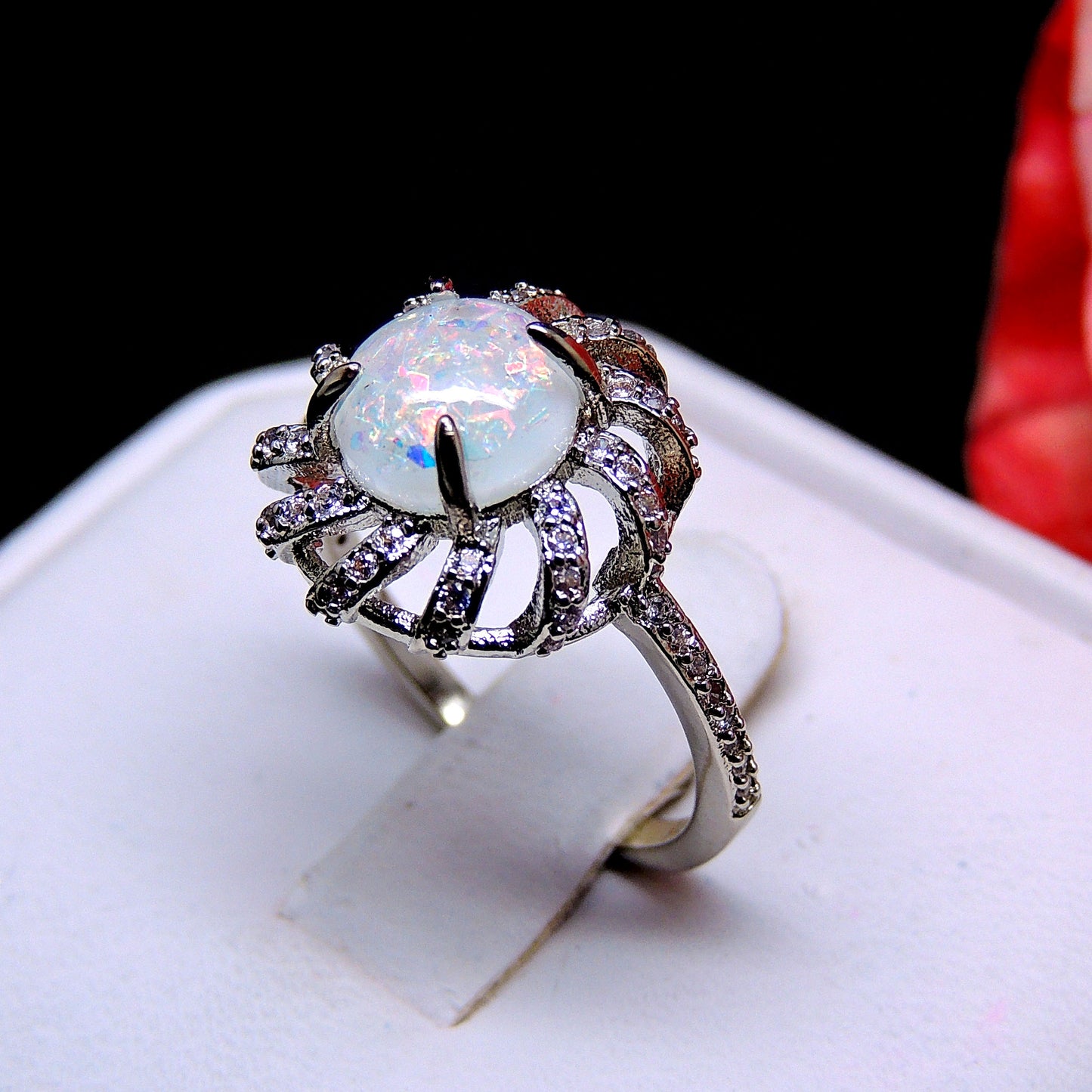 Mckayla Statement Ring Created Fire Opal Clear Cz Womens Ginger Lyne Collection