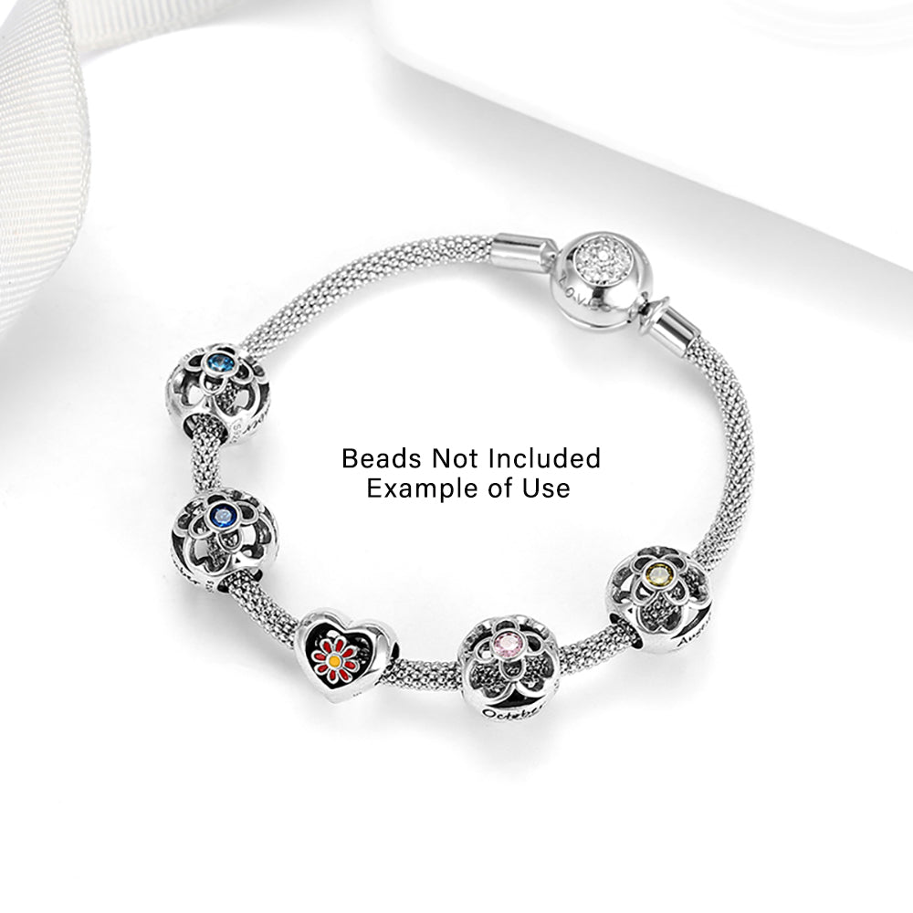 Snake Chain Charm Bracelet Sterling Silver Cz Love Clasp Ginger Lyne Collection - 17cm Mesh