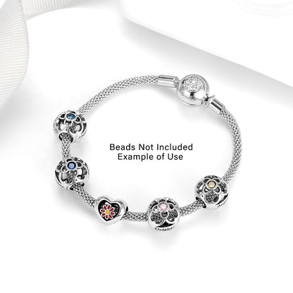 Snake Chain Charm Bracelet Sterling Silver Cz Love Clasp Ginger Lyne Collection - 17cm Mesh