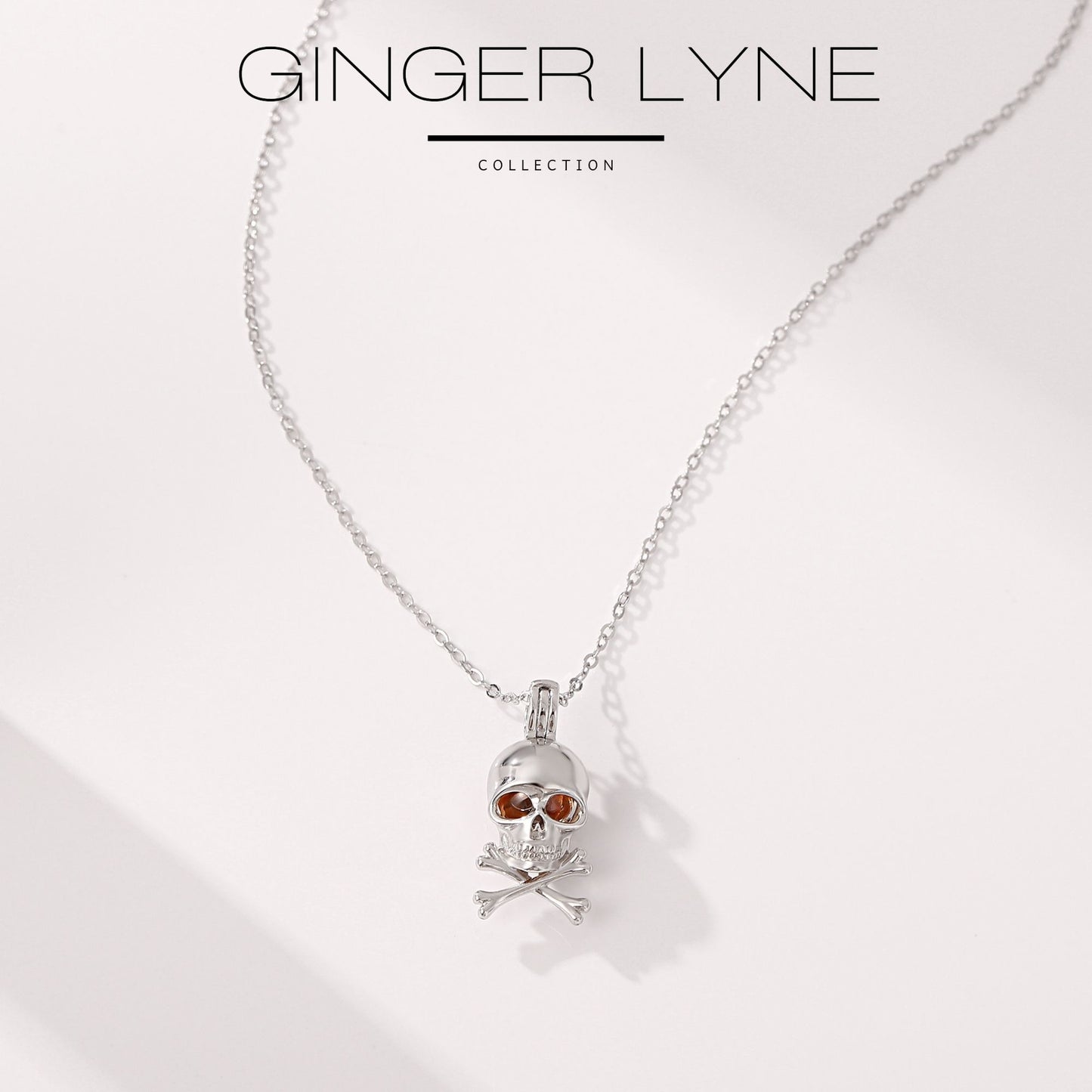 SkullNecklaceforWomenbyGingerLyneGlowingAmberEyesSterlingSilverPendantand16-18"Chain_Silver-4