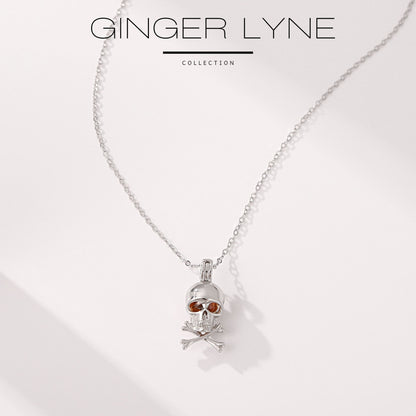 SkullNecklaceforWomenbyGingerLyneGlowingAmberEyesSterlingSilverPendantand16-18"Chain_Silver-4