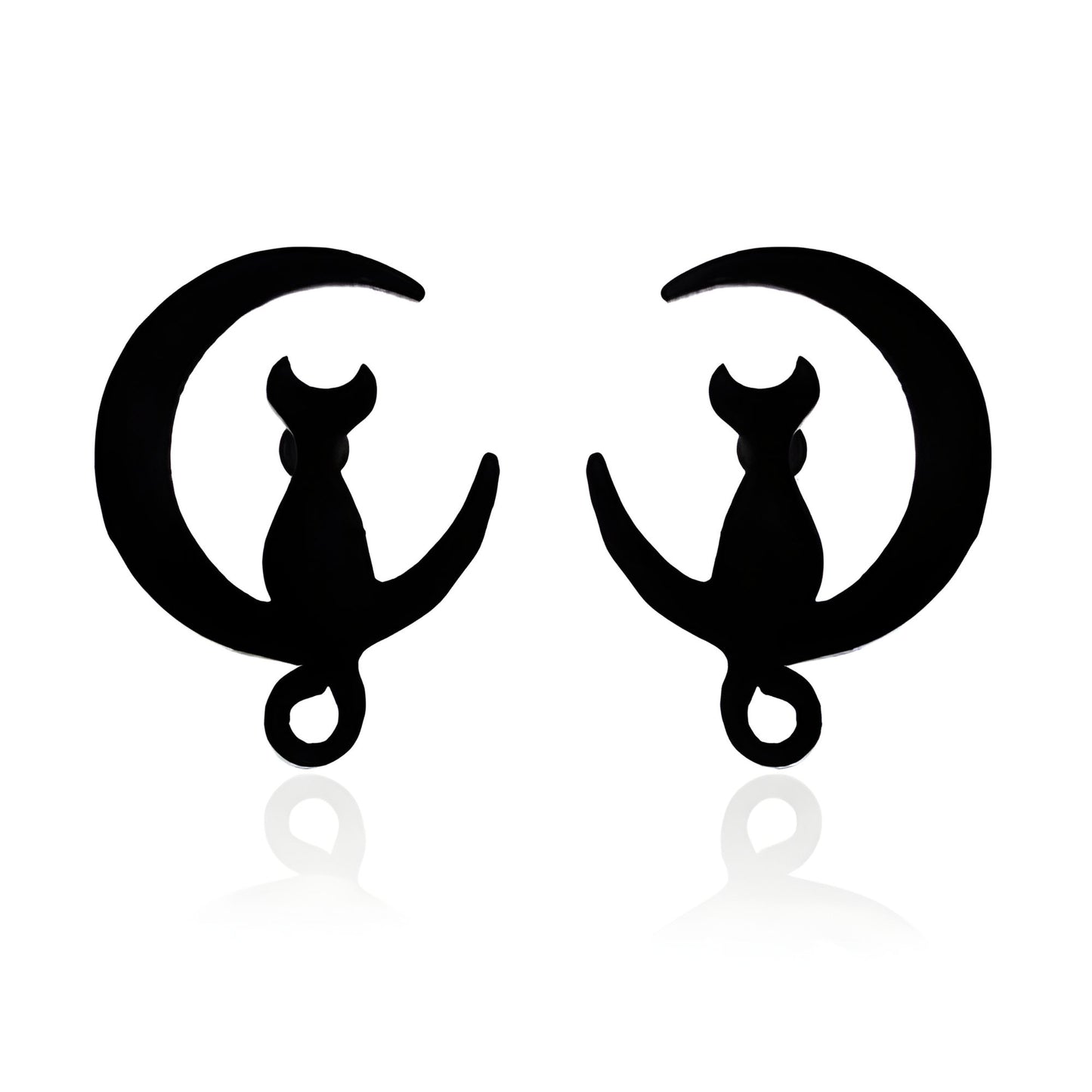 GingerLyneCatMoonEarringsforWomenStainlessSteelKittyStudsPetJewelryGiftsforHer_Black-1