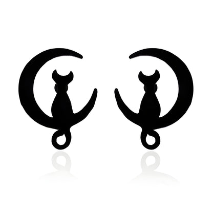 GingerLyneCatMoonEarringsforWomenStainlessSteelKittyStudsPetJewelryGiftsforHer_Black-1